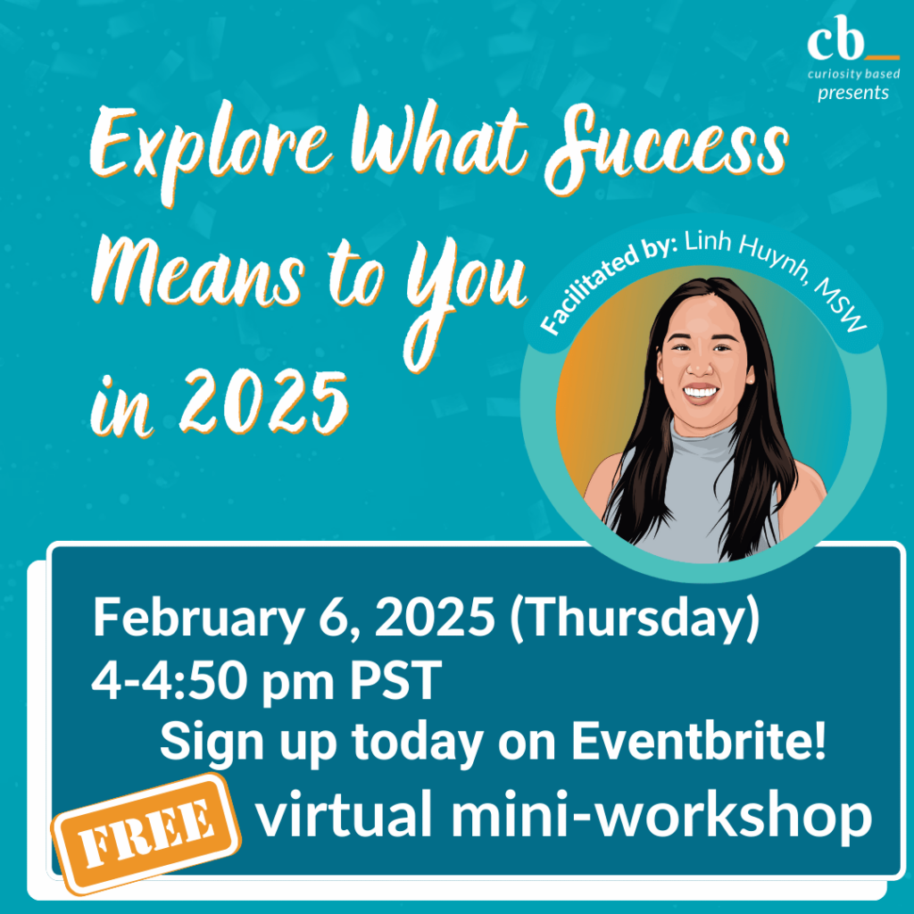 A mini workshop flyer for Explore Success in 2025 with the facilitator Linh's illustrated picture