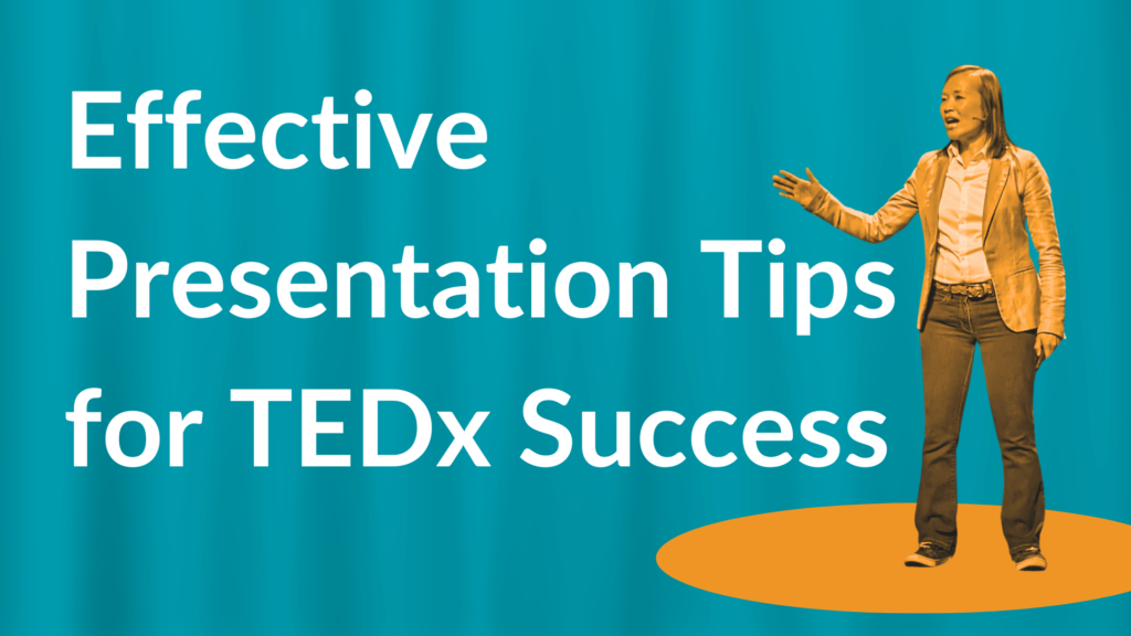 Title card for Effective Presentation Tips for TEDx Success with illustrated woman on stage